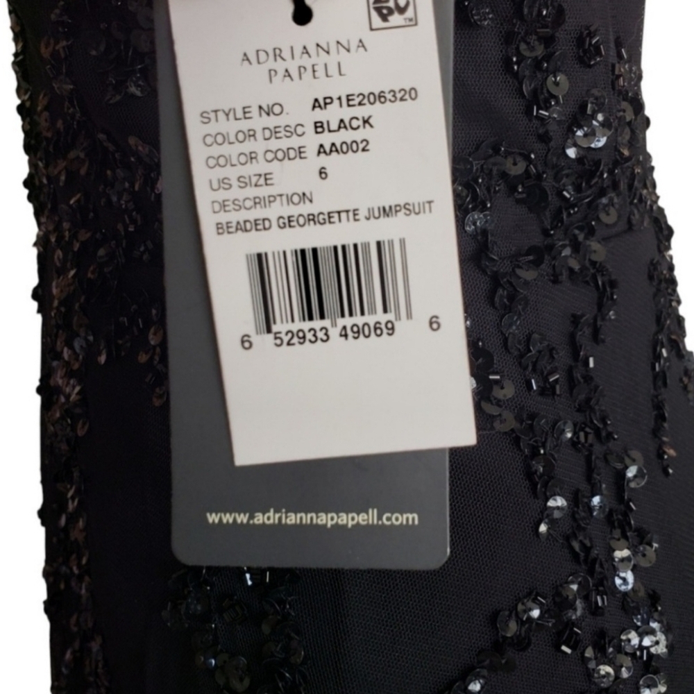 🔥NWT Adrianna Papell Beaded Georgette Jumpsuit, Black, Size 6 - Picture 9 of 16